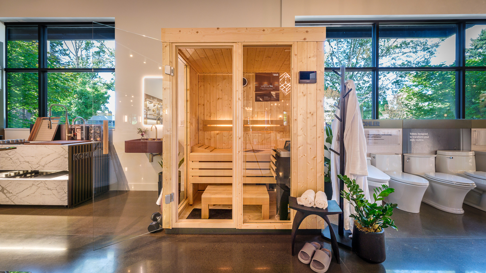 Showroom working display of Kohler wellness sauna